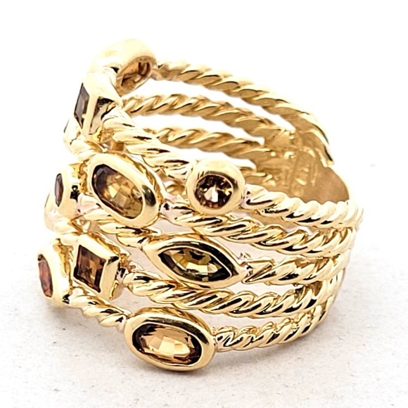 David Yurman 18K Yellow Gold Citrine & Peridot 5-Row Confetti Ring - Picture 3 of 5
